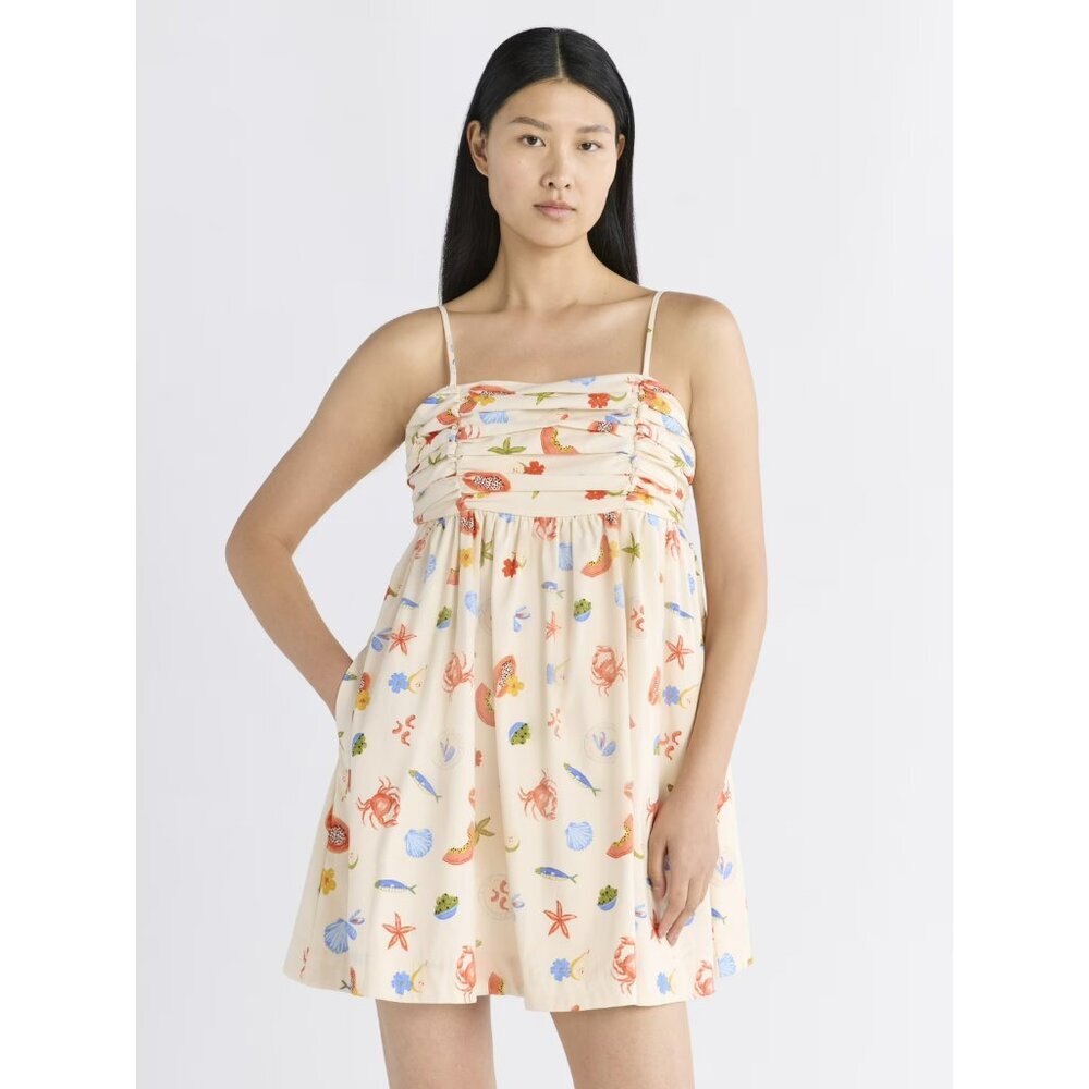 Free Assembly Women's Pleated Cotton Mini Dress, Size XXXL(22), Modern Fit